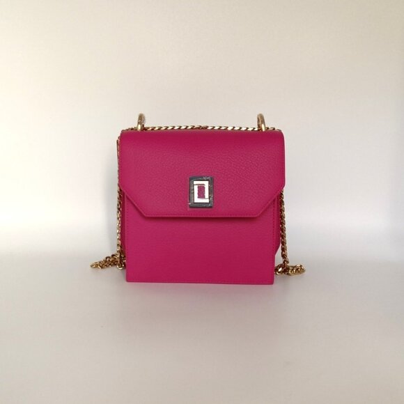 Origami Shoulder Bag Fuchsia Genuine Leather Handbag Luana Italy NWT - Picture 1 of 8